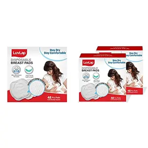 Luvlap Ultra Thin Disposable Breast Pads Super Absorbent Discreet Fit Pack of 48 (White)&Luvlap Ultra Thin Disposable Breast Pads Super Absorbent Discreet Fit 96 Pcs (48 Pcsx2)