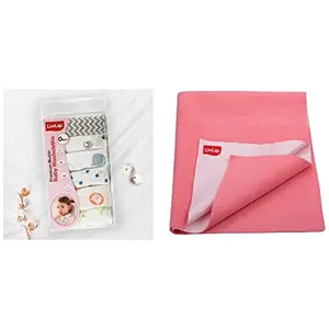 LuvLap Instadry Anti-Piling Fleece Small Size 100x140cm Pack of 1 Salmon Rose & Muslin Cotton Cloth Premium Baby Washcloth Stars Balloons Print Pack of 6 Pcs