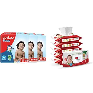 LuvLap Baby Diaper Pants Pack & LuvLap Paraben Free Baby Wipes with Aloe Vera (72 Wipes/Pack Pack of 6)