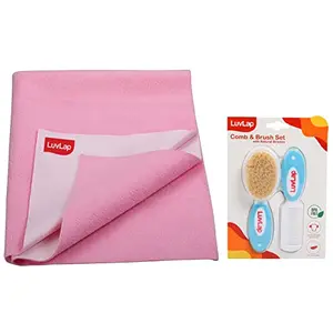 LuvLap Instadry Anti-Piling Fleece Small Size 100x140cm Pack of 1 Baby Pink & Baby Comb with Rounded Tip & Baby Hair Brush (White & Blue)