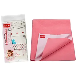 LuvLap Instadry Anti-Piling Fleece Extra Absorbent Quick Dry Sheet for Baby Small Size 100x140cm Pack of 1 Salmon Rose & Muslin Cotton Cloth Premium Baby Washcloth Pack of 6 Pcs