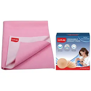 LuvLap Washable Maternity Nursing Breast Pads 6 Pcs Reusable Leak-Proof & Instadry Anti-Piling Fleece Extra Absorbent Quick Dry Sheet for Baby Pack of 1 Baby Pink
