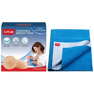LuvLap Washable Maternity Nursing Breast Pads 6 Pcs Reusable Leak-Proof & Instadry Anti-Piling Fleece Extra Absorbent Quick Dry Sheet for Baby Pack of 1 Royal Blue
