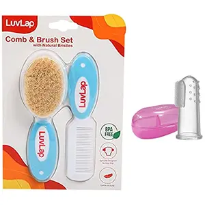 LuvLap Baby Comb (White & Blue) & LuvLap Baby Silicone Finger Toothbrush