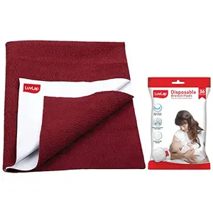 LuvLap Ultra Thin Honeycomb Nursing Breast Pads 36pcs Disposable High Absorbent Discreet Fit & Instadry Anti-Piling Fleece Extra Absorbent Quick Dry Sheet for Baby Pack of 1 Maroon
