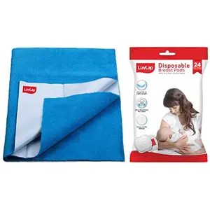 LuvLap Instadry Anti-Piling Fleece Extra Absorbent Quick Dry Sheet for Baby Pack of 1 Royal Blue & Ultra Thin Honeycomb Nursing Breast Pads 24pcs Disposable High Absorbent Discreet Fit