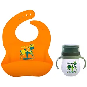 Luvlap Baby Bite Resistant Soft Spout 360Â° Sipper Cup 240 ml Green & Silicone Baby Bib for Feeding & Weaning Babies & Toddlers (Orange)
