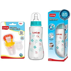 LuvLap Silicone Food/Fruit Nibbler with Extra Mesh Soft Pacifier/Feeder & LuvLap Anti-Colic Slim Baby Feeding 250ml
