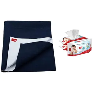 LuvLap Instadry Anti-Piling Fleece Small Size 100x140cm Pack of 1 Navy Blue & 99% Pure Water Baby Wipes & Nourishing Cleansing 72 Wipes/Pack 3 Packs