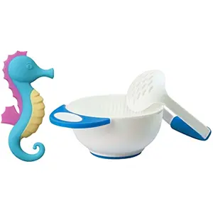 LuvLap Sea Horse Baby Teether Multicolor & Baby Food Grinding Cum Feeding Bowl