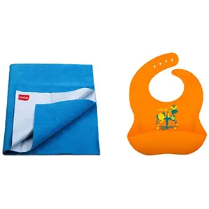 LuvLap Instadry Anti-Piling Fleece Extra Absorbent Quick Dry Sheet for Baby Small Size 100x140cm Pack of 1 Royal Blue & Silicone Baby Bib for Feeding & Weaning Babies & Toddlers (Orange)