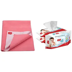 LuvLap Instadry Anti-Piling Fleece Small Size 100x140cm Pack of 1 Salmon Rose & 99% Pure Water Baby Wipes & Nourishing Cleansing 72 Wipes/Pack 3 Packs