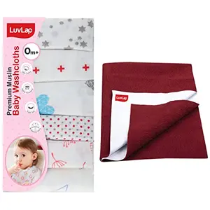LuvLap Instadry Anti-Piling Fleece Extra Absorbent Quick Dry Sheett Pack of 1 Maroon & LuvLap Muslin Cotton Cloth Premium Baby Washcloth Multicolour