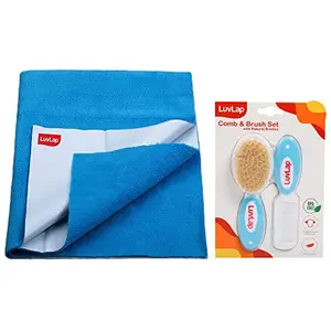 LuvLap Instadry Anti-Piling Fleece Small Size 100x140cm Pack of 1 Royal Blue & Baby Comb with Rounded Tip & Baby Hair Brush (White & Blue)