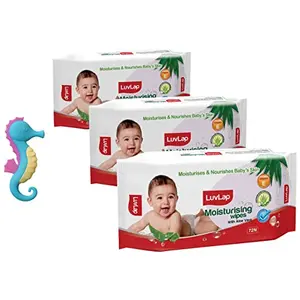 LuvLap Mositurising wipes for baby & LuvLap Sea Horse Baby Teether Teething Toy for Infants and Babies
