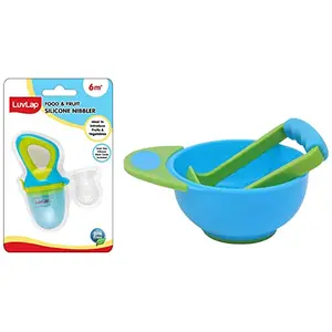 LuvLap Baby Food Grinding Cum Feeding Bowl (Green & Blue) & LuvLap Silicone Food/Fruit Nibbler