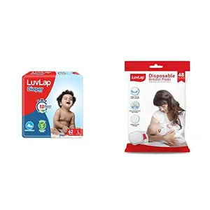 LuvLap Baby Diaper Pants L Size (Large) Pack of 62 Count& LuvLap Ultra Thin Honeycomb Nursing Breast Pads 48pcs