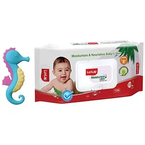 LuvLap Sea Horse Baby Teether & LuvLap Paraben Free Wipes for Baby Skin with Lid Pack