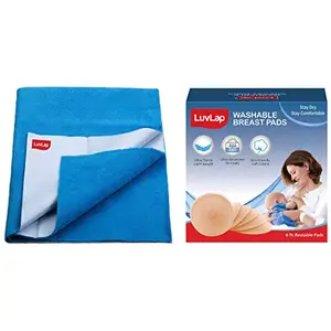 LuvLap Instadry Anti-Piling Fleece Extra Absorbent Quick Dry Sheet for Baby Small Size 100x140cm Pack of 1 Royal Blue & Washable Maternity Nursing Breast Pads 6 Pcs Reusable Leak-Proof
