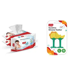 LuvLap 99% Pure Water Baby Wipes Paraben Free Hypoallergenic Gentle & Nourishing cleansing with Fliptop Lid retains moisture for long 72 Wipes/Pack 3 Packs & LuvLap Sunshine teether