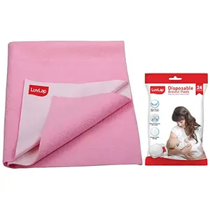 LuvLap Instadry Anti-Piling Fleece Extra Absorbent Quick Dry Sheet for Baby Pack of 1 Baby Pink & Ultra Thin Honeycomb Nursing Breast Pads 24pcs Disposable High Absorbent Discreet Fit