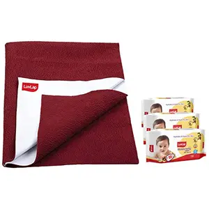 LuvLap wipes for baby skin 72 Wipes/pack 3 Packs & Instadry Anti-Piling Fleece Pack of 1 Maroon