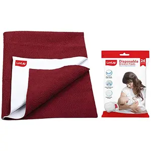 LuvLap Instadry Anti-Piling Fleece Extra Absorbent Quick Dry Sheet for Baby Pack of 1 Maroon & Ultra Thin Honeycomb Nursing Breast Pads 24pcs Disposable High Absorbent Discreet Fit