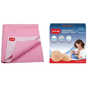 LuvLap Instadry Anti-Piling Fleece Extra Absorbent Quick Dry Sheet for Baby Small Size 100x140cm Pack of 1 Baby Pink & Washable Maternity Nursing Breast Pads 6 Pcs Reusable Leak-Proof