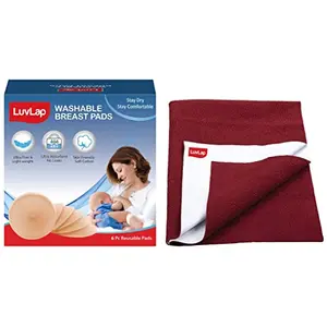 LuvLap Washable Maternity Nursing Breast Pads 6 Pcs Reusable Leak-Proof & Instadry Anti-Piling Fleece Extra Absorbent Quick Dry Sheet for Baby Pack of 1 Maroon