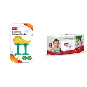 LuvLap Sunshine teether & Paraben Free Wipes for Baby Skin with Aloe Vera Dermatologically Safe Baby Wipes Rich in Vitamin E & Chamomile Extract 72 Wipes with Lid Pack
