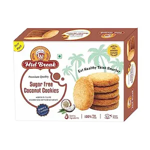 MidBreak Sugar-Free Coconut Biscuits - High Fiber Gut-Friendly Low Glycemic Index Cookies Tasty Healthy Snacks Pack of 1