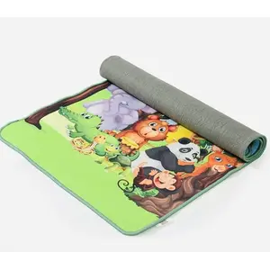 Masu Living Jungle friends kids yoga mat with Anti skid Rubber Base Multipurpose Mat With Elegant Design | Ideal for 0-10 years of age (Multicolor)