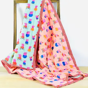 Masu Living Reversible Character Quilt- Peppa Piggy- Peach & Green for 0-6 year old kids