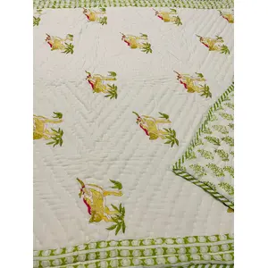 Masu Living Block Print Reversible Quilt- Oh Deer Ideal for upto 7 years age