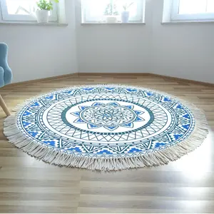 Masu Living Round Boho Chakra Rug & Meditation Mat | Mandala Print Handcrafted Mat for Living Room Bedroom Kitchen Entryway (Multicolor)