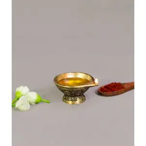 Isha Life Handcrafted Antique Brass Diya with Base