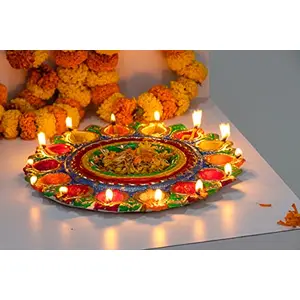 Karru Krafft SHUBH LABH 14 Diya for Pooja Decor Navaratri Decor Diwali Lighting Diwali Gifting Home Decor