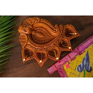 Karru Krafft  Terracotta SHUBH LABH Peacock Panch Diya for Pooja Decor Navaratri Diya Diwali Diya Mitti Diya Oil Diya Diwali Gifting Home Decor