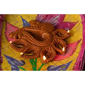 Karru Krafft Terracotta Mitti Peacock Panch Diya for Pooja Decor Navaratri Diya Diwali Diya Mitti Diya Oil Diya Diwali Gifting Home Decor