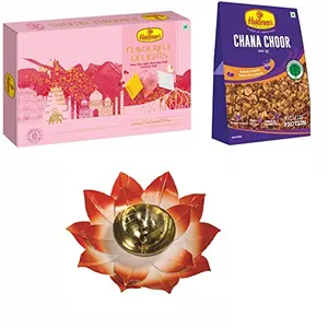 Haldiram's Nagpur Flavourful Delights (Assorted Kaju Katli 500g) Chana Choor(200g) with Large Diya