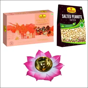 Haldiram's Nagpur Flavourful Delights (Assorted Dry Fruits Burfee (500gm) Salted Peanuts(200 gm) with Medium Diya