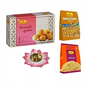 Haldirams Nagpur Boondi Laddo 500g Masala Peanuts 200g Bhujia Sev 200g Combo With Medium Diya
