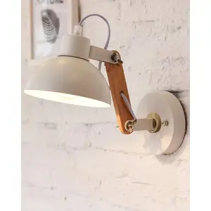 Homesake Wall Light fixtures Industrial Sconce E27 Base Vintage Wall Lamp Vintage Adjustable Wooden Swing Movement Arm Living Room Bedroom Study (White)