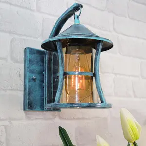 Homesake  Rustic Wall Light FixturesRustic Blue Algae Indoor Vintage Wall Sconce Industrial Lamp Fixture Glass Shade Farmhouse Metal Sconces for Bedroom Living Room Cafe Wall Chimney