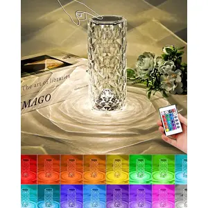 Homesake Crystal Lamp 16 Colors Crystal Diamond Table Lamp Sunset Lamp Light Lamp Lamps for Home Decoration Touch Lamp Home Decor Items Remote Control - (Plug & Power Non-Rechargeable)
