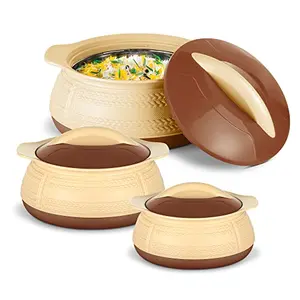 Milton Adore Jr. Insulated Inner Stainless Steel Casserole Set of 3 (410 ml 740 ml 1.25 Litres)Beige | BPA Free |Food Grade | Easy to Carry | Easy to Store | Ideal For Chapatti |Roti | Curd Maker