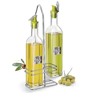 Treo by Milton Swift Square Oil Dispenser with Stand Set of 2 500 ml Each Transparent | Light Weight | Oil Storage | Oil Serving | leak proof