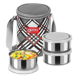 MILTON Steel Treat 3 Stainless Steel Tiffin 3 Containers 280 ml Each with Jacket Grey | Light Weight | Easy to Carry | Leak Proof | Food Grade | Dishwasher Safe
