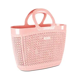 Milton Pluto Shopping Small Bag Pink (40.5 x 15 x 36.8 cm) | Grocery Bag |BPA Free | Easy to Carry | Reusable Bag | Food Grade(Polypropylene)