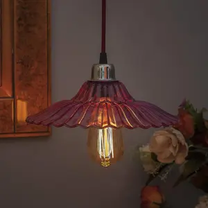 HomesakeIndustrial Vintage E27 Colored Glass Pendant Lampshade Filament/LED Hanging Ceiling Light Pink